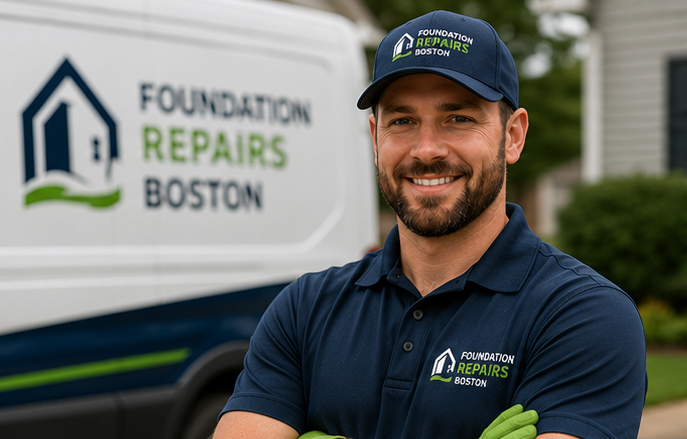 Foundation repair crew stabilizing a basement wall in Boston Massachusetts