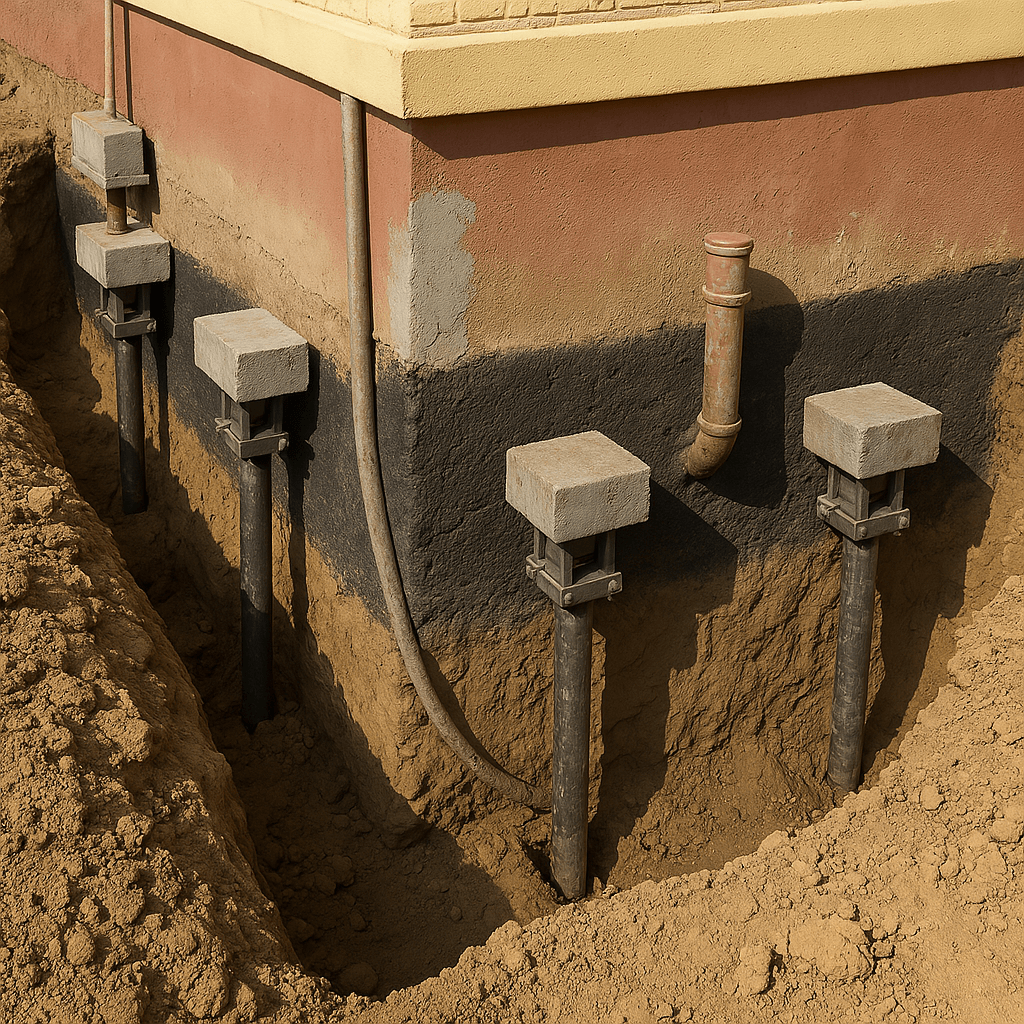 Underpinning with steel piers